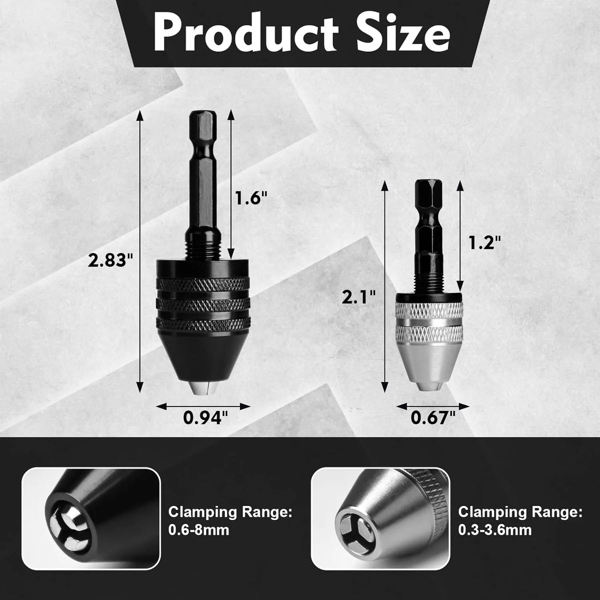 🔥HOT SALE🔥3-Piece Keyless Drill Chuck Adapter Set, 0.3-3.6mm and 0.6-8mm for Impact Drivers and Power Drills