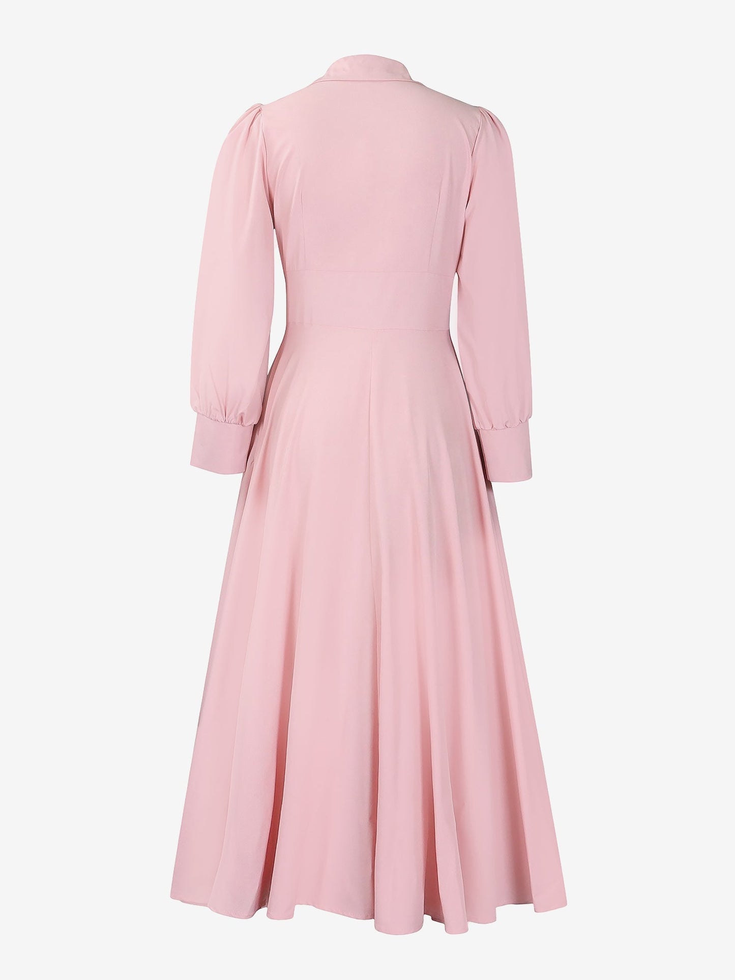 Solid Color Puff Long Sleeves Midi A-Line Shirt Dress