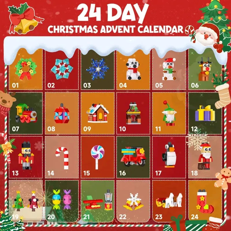 ⏳ Limited Stock 49% OFF🎄24-Day Christmas Surprise Building Block Countdown Calendar | 24 Daily Compartments with Surprise Toys for a Fun Screen-Free Holiday Tradition 🎁