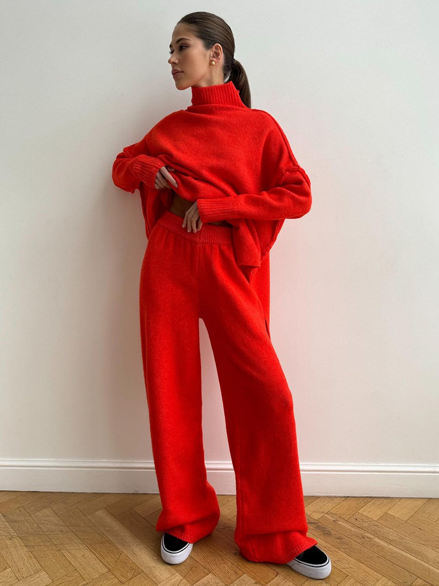 Unique Knit Top with Slit and Loose-fitting Trousers (FREE SHIPPING)