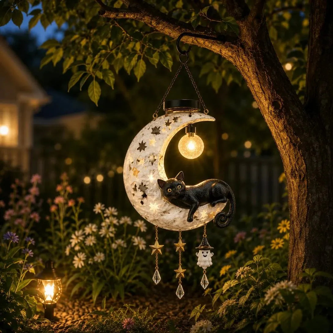 🎉🎃 Halloween Early Bird Sale | 49% OFF Black Cat Moon Solar Lantern🐈‍⬛🌙
