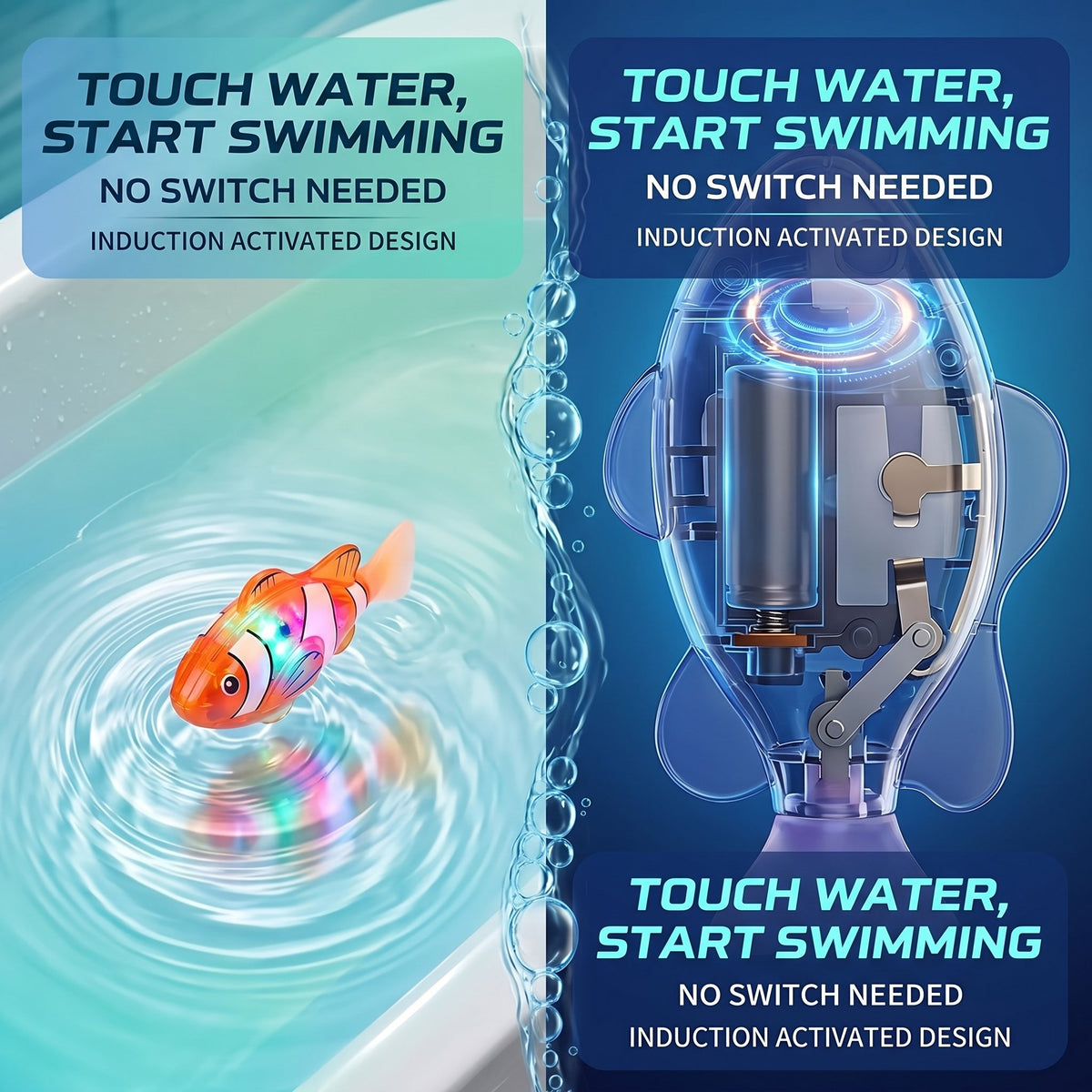 4Pcs Induction Activated | LED Light Up | Auto-Swimming Bath Toy