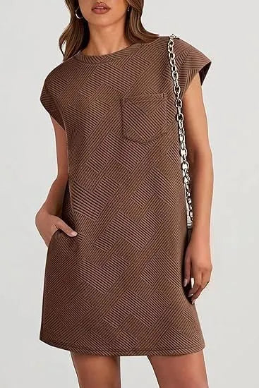 Women's Casual Textured T-shirt Dress with Pockets (Buy 2 Free Shipping)