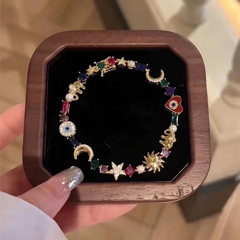 🔥Last Day 49% OFF - 💫🔮 Celestial Charm Bracelet – ✨Sun, Moon, Stars, Multi-Color Crystals