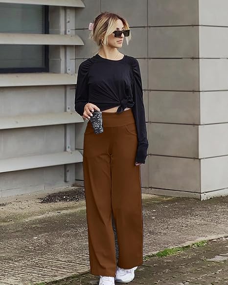 Woman's Stretch Wide Leg Pants Yoga Pants with Pockets