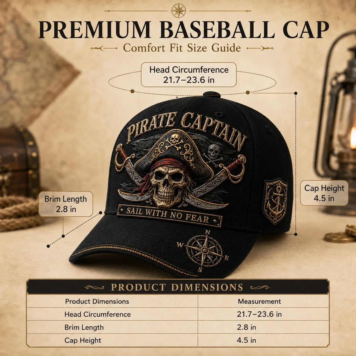 🏴‍☠️ Pirate Legend Embroidered Baseball Cap | Vintage Nautical Skull Adjustable Hat for Halloween, Travel & Everyday Wear