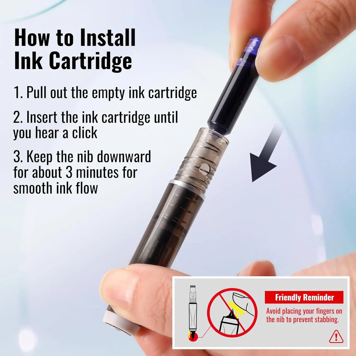 🔥HOT SALE🔥Fountain Pen Retractable:0.38mm Blue&Black Ink Transparent Barrel Includes 5 Refillable Ink Cartridges