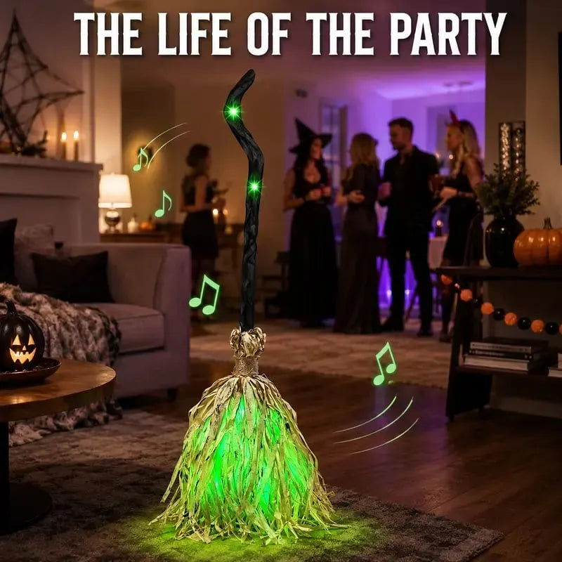 🎃40% OFF TODAY🧹Animated Dancing Witch Broom - Motion-Activated Light & Spooky Sound Decor✨