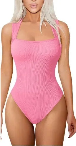 🩱🔥Sexy Ribbed Strap Square Neck Sleeveless Bodysuit 🩱🌟