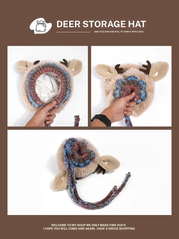 🎄🦌Handmade Knitted Christmas Antler 2-in-1 (Hat/Handbag)🧶2