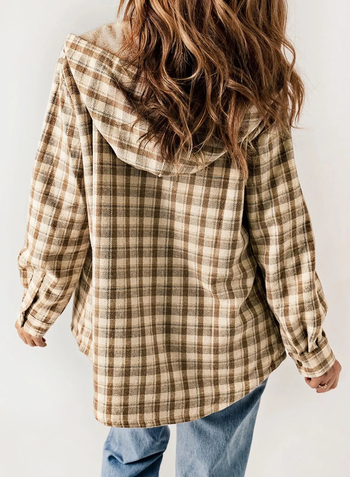 ⏰HOT SALE-WOMEN'S THICKENED FLANNEL LONG SLEEVE PLAID JACKET COAT WITH HOOD