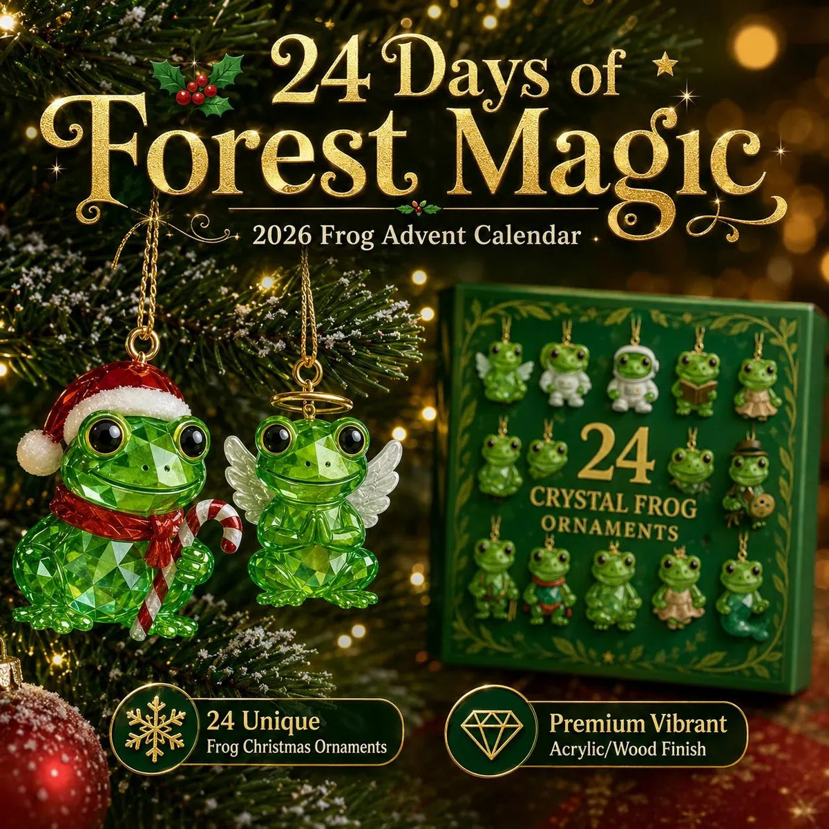 🔥LAST DAY 50% OFF - 🐸 Frog Advent Calendar 2026 – 24 Days Crystal Forest Frog Ornaments