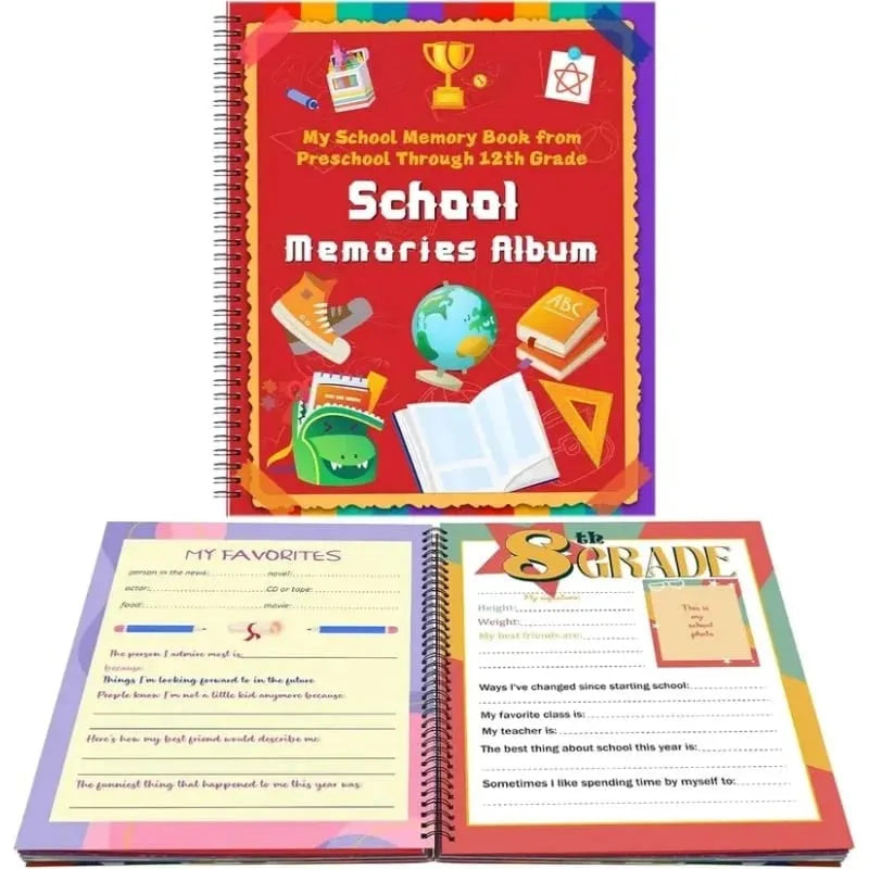 🎉📚School Memory Book Photo Album for Kids,14 Pockets, 34 Pages, 13 Years