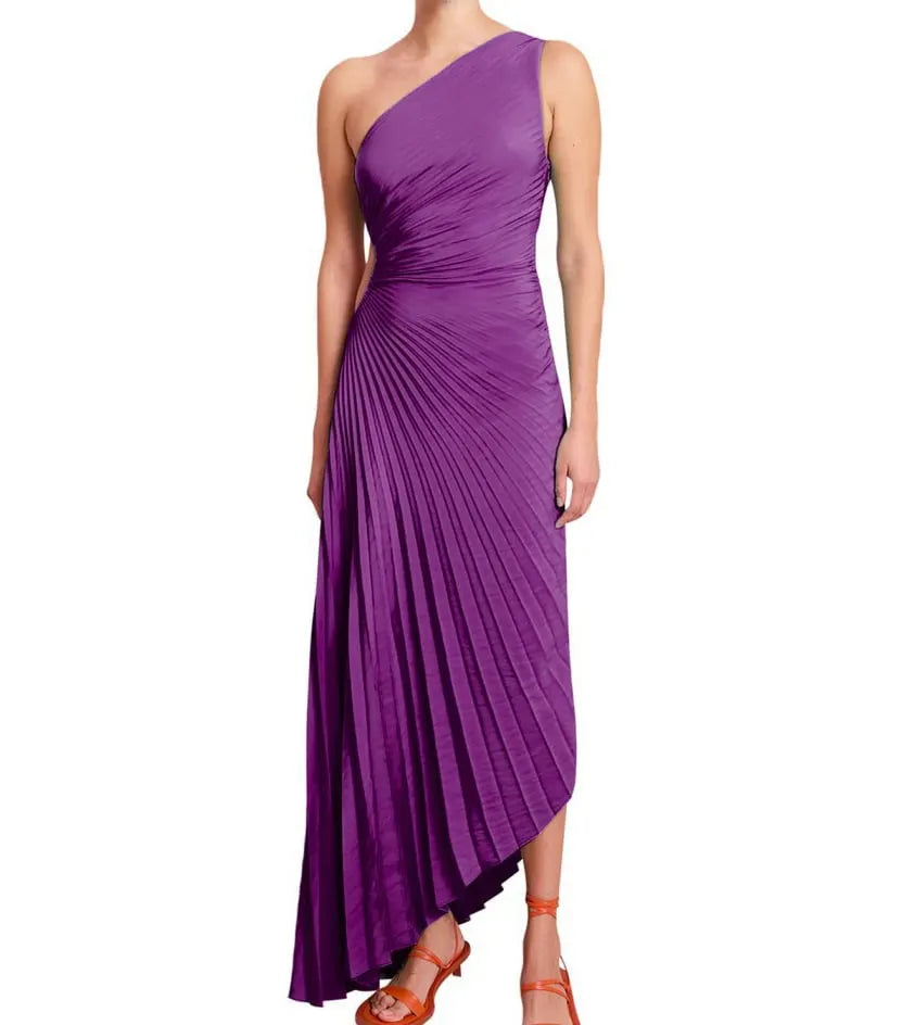 Cut-out Satin Pleated Maxi Dress