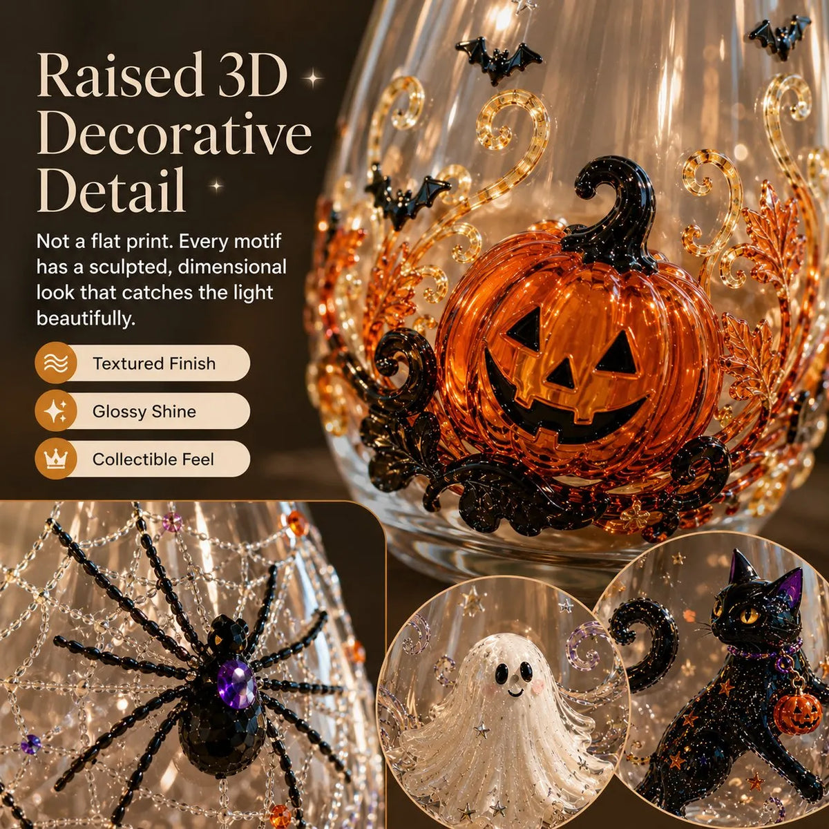 🎉🎃 3D Halloween Artisan Glassware Collection | For Magical Halloween Sips, Eye-Catching 3D Details, Luminous Festive Party Moments & Cozy Fall Home Bar Glow
