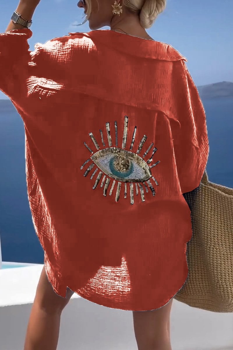 Evil Eye Casual Sequin Beaded Shirt (Buy 2 Free Shipping)
