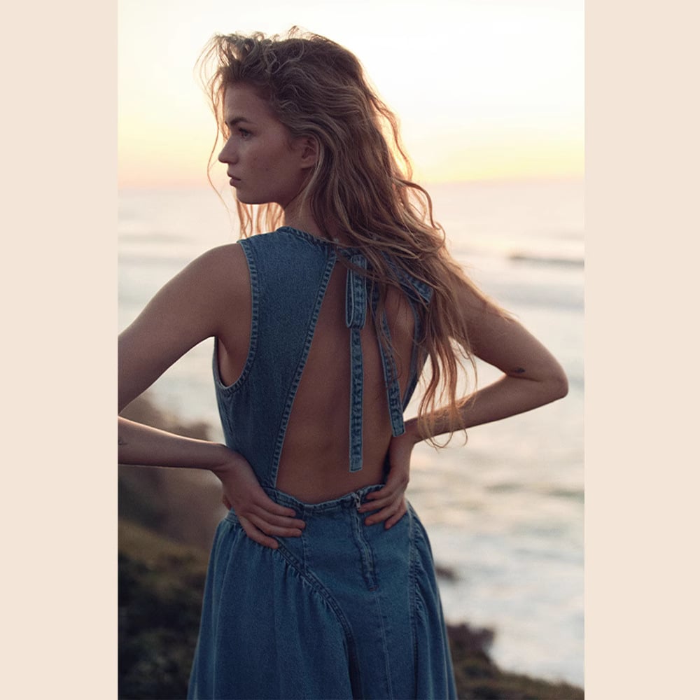 OPEN-BACK DENIM DRESS(FREE SHIPPING)
