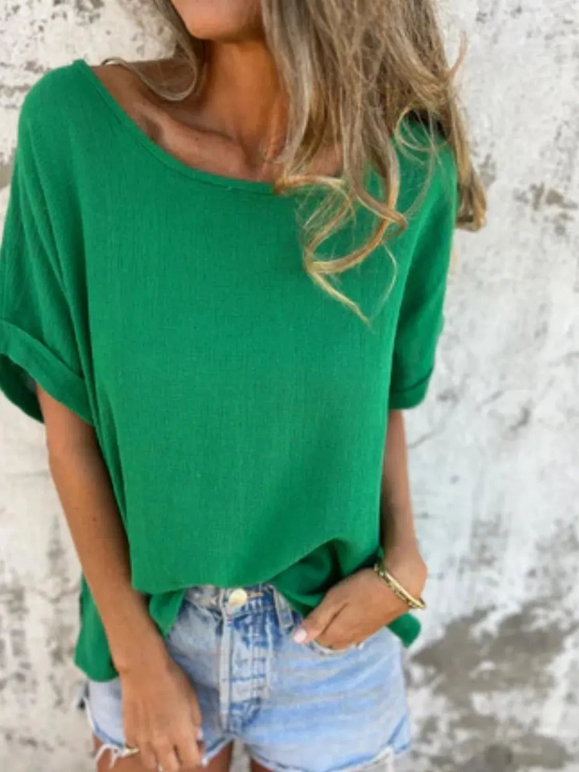 Full Size Round Neck Short Sleeve T-Shirt Plus Size(Buy 2 free shipping)