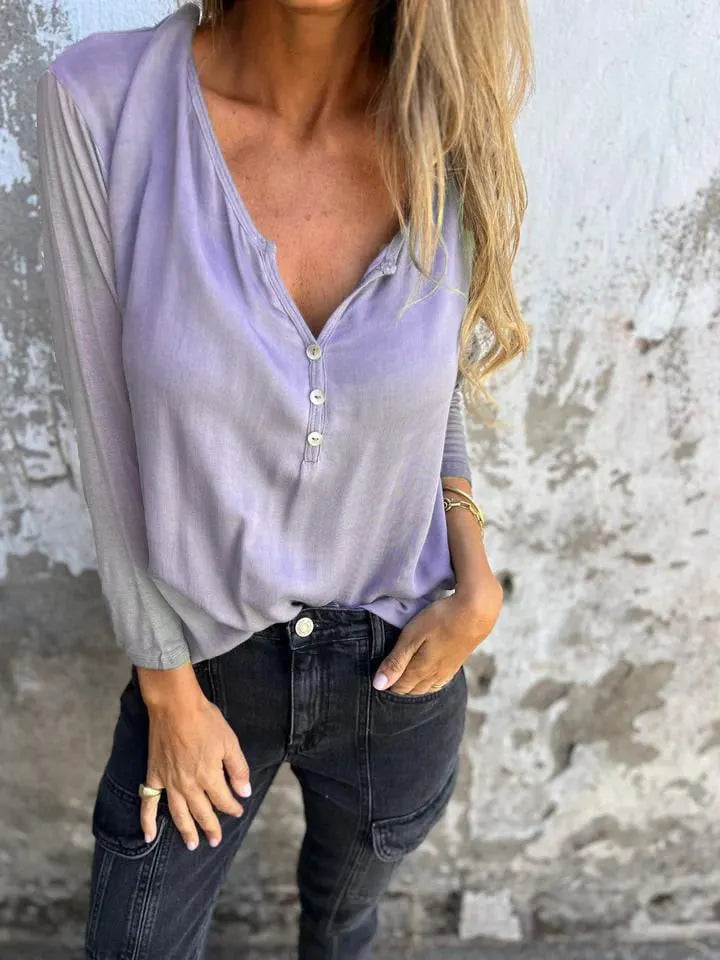 Women’s Trendy Solid Color V Neck Long Sleeve Top