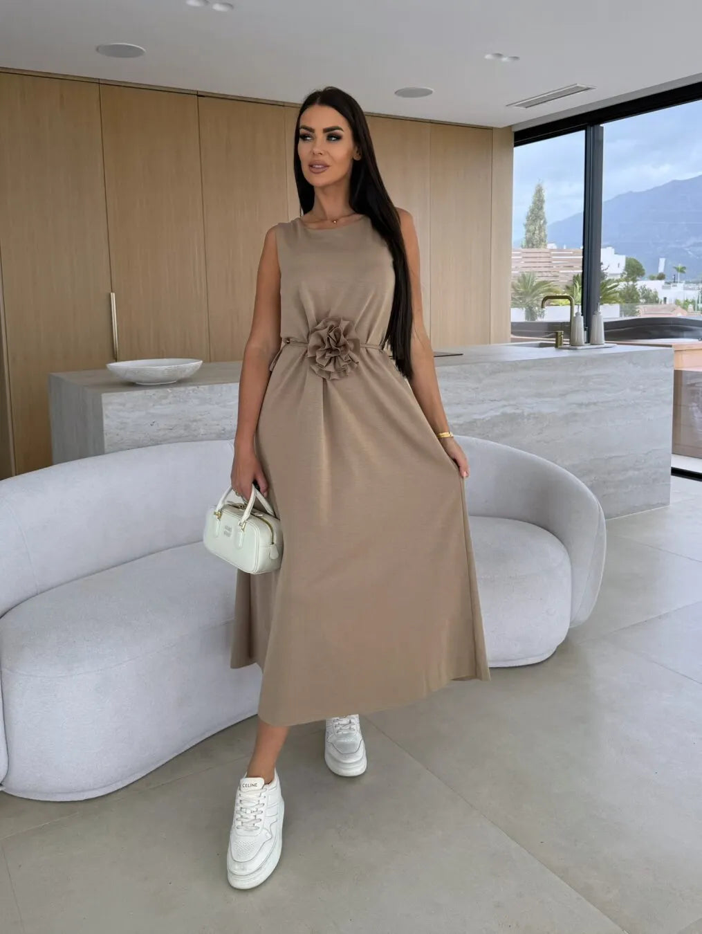 Floral Sleeveless Belted Dress