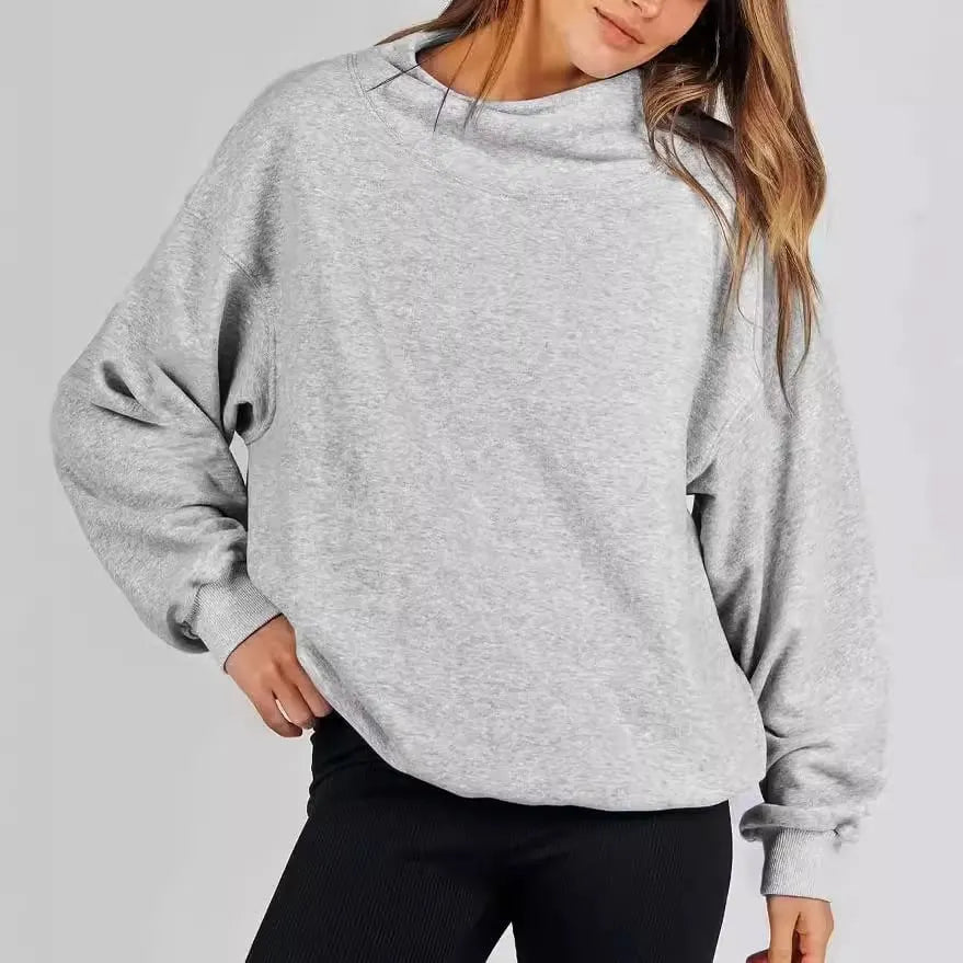 Women's Slit Mock Neck Oversized Sweatshirt