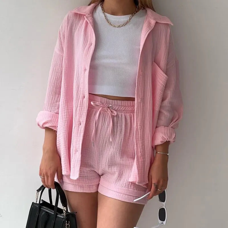 LONG SLEEVE SHIRT SHORT SET
