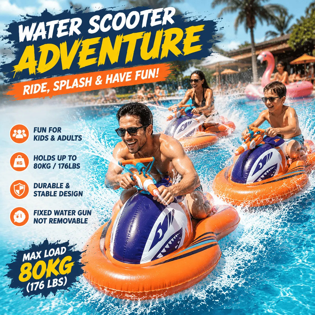 🎉🏆2026 Upgraded 49% OFF🌊 2-in-1 Shark Inflatable Jet Water Ski🚤 Built-in Water Gun