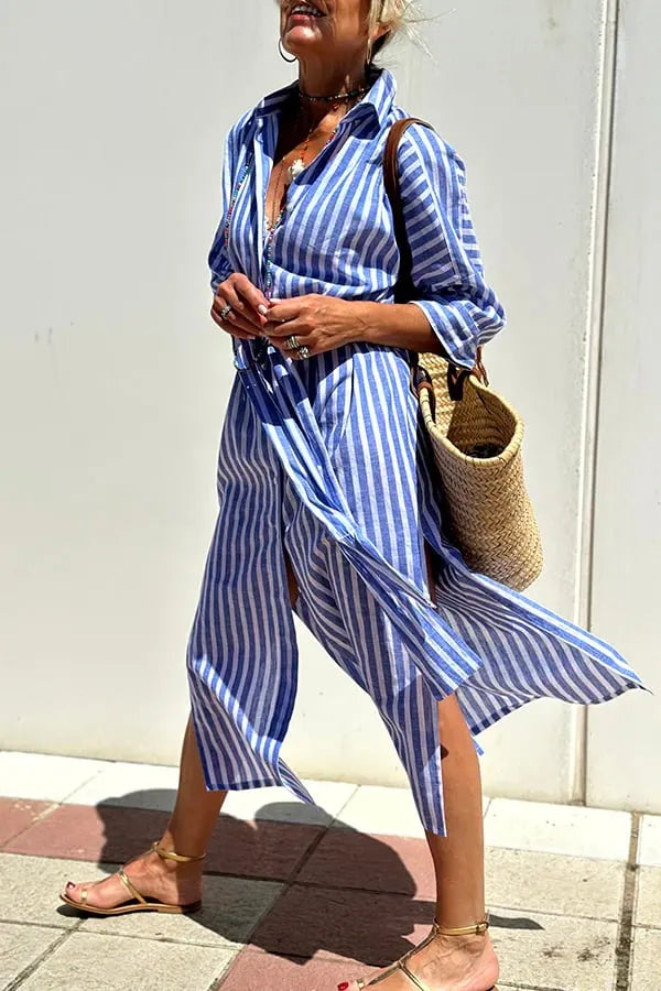 Loose Striped Half Sleeve Shirt Dress