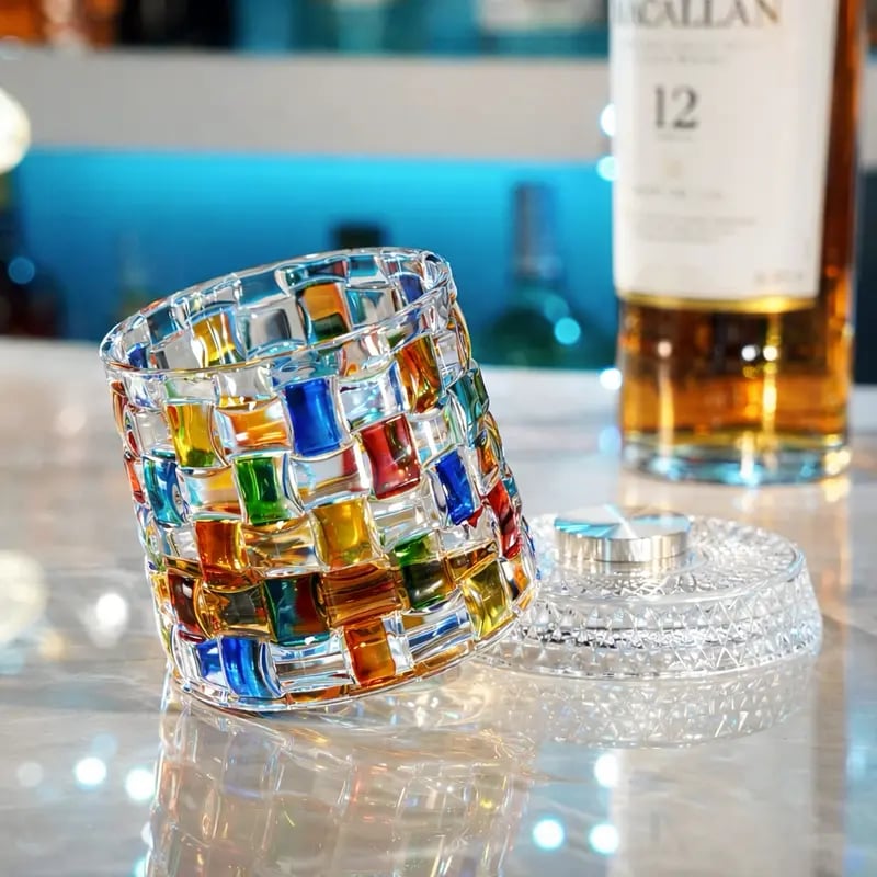 🔥HOT SALE🔥Hand-Painted Embossed Rotating Whiskey Glass – Minimal Luxury Crystal Tumbler with Smooth Spin Design
