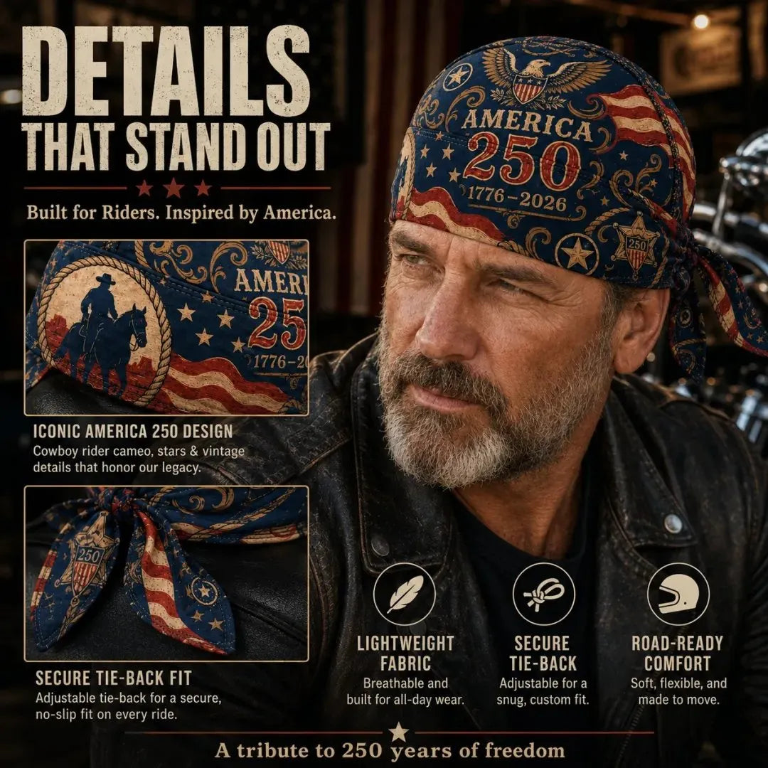 🔥HOT SALE🔥🔥LIMITED AMERICA 250 DESIGN — Cycling Pirate Hat / Biker Headwrap (Adjustable tie-back fit)