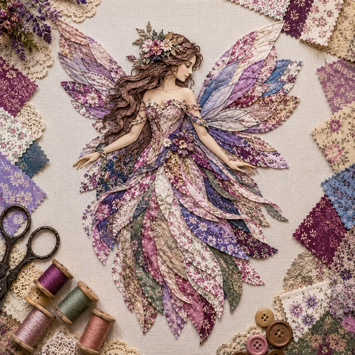 🔥HOT SALE🔥🧚‍♀️🌸 Premium Fairy Patchwork DIY Kit | High-Quality Layered Fabric with Floral Wings DIY Handmade Fantasy Wall Decor ✨15*12cm