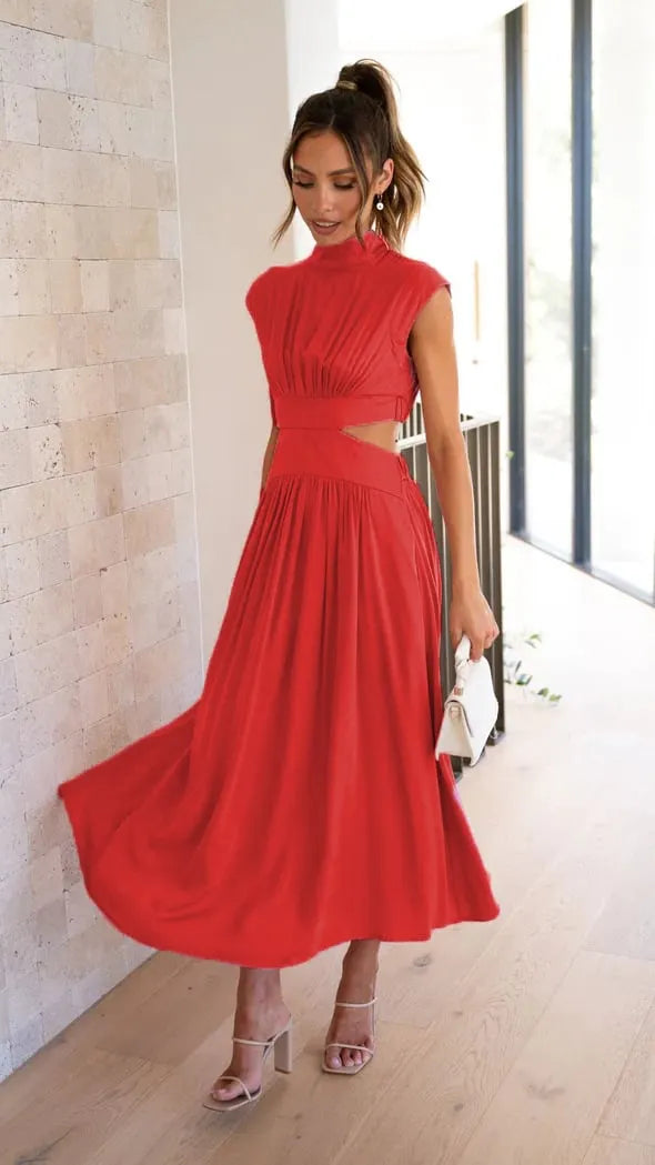 Cutout Waist Pocketed Vacation Midi/Mixi Dress