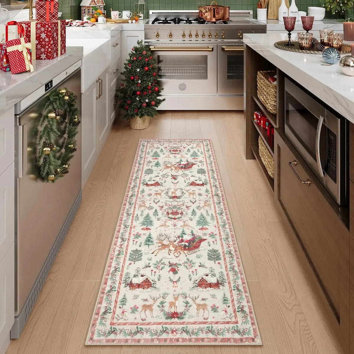 🎉 🔥Soft Christmas Tree Santa Claus Carpet Runner
