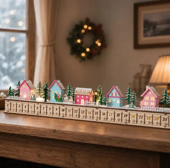 🔥HOT SALE🔥🏡🎁Wooden Village Advent Calendar With Led Glow