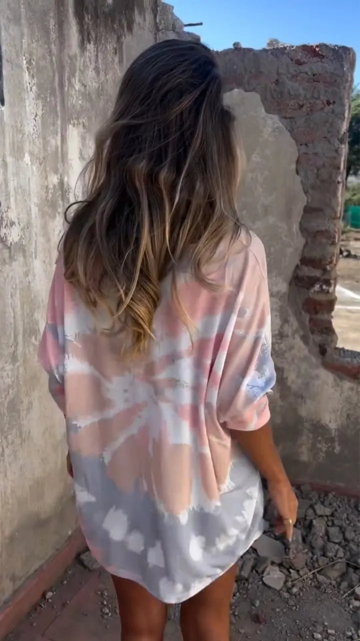 Women's V-neck Knitted Tie-dye Casual Top