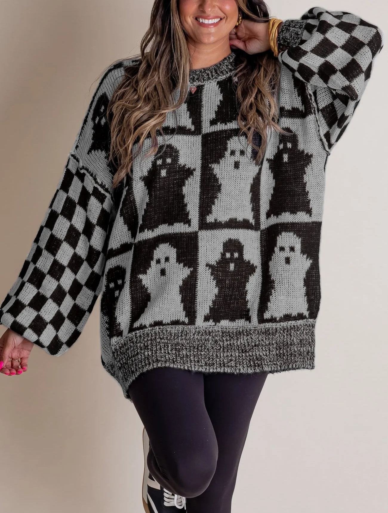 🎃SPOOKY SEASON -Halloween Checkered Sweater