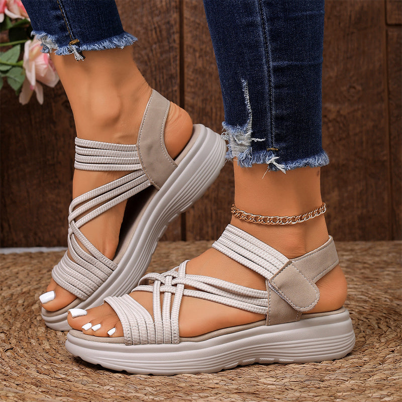 Women's sandals with elastic band, thick sole and arch support