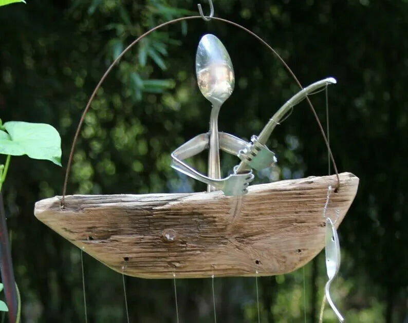 Fishing Man Spoon Fish Sculpture Wind Chime(Buy 2 Get Free Shippin!)