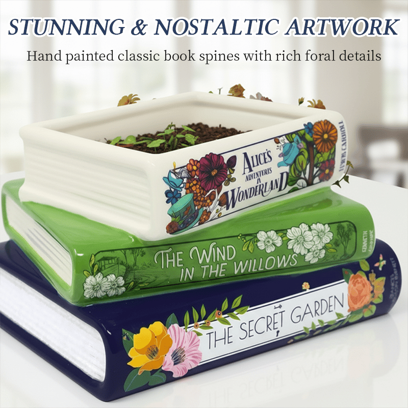 🔥LAST DAY 49% OFF - 📚Whimsical Stacked Book Planter with Drainage Hole