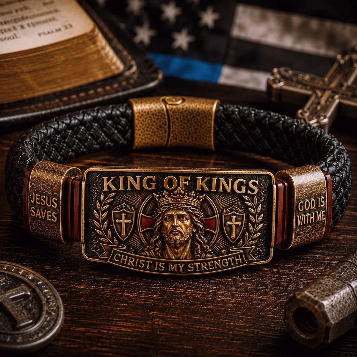 🔥Father‘s Day 50% OFF ✨Handmade King of Kings Faith Bracelet – Adjustable Christian Wristband Gift