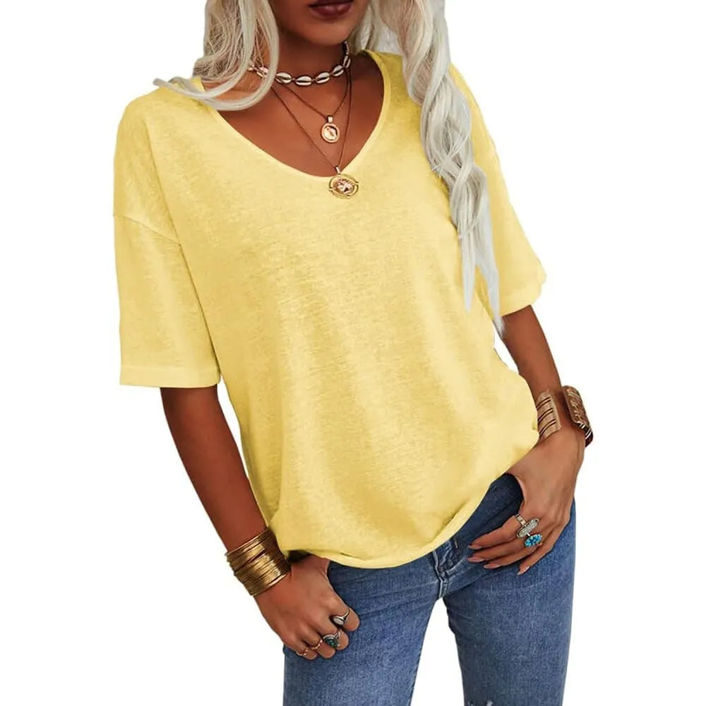 Hot sale🔥 Women's Solid Color V-Neck T-shirt