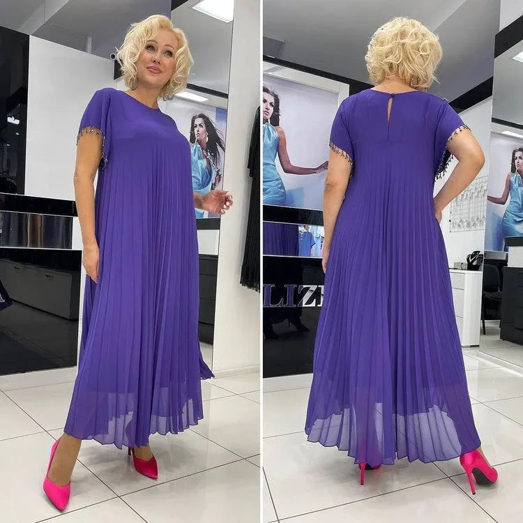 🌸Round Neck Short Sleeve Pleated Dress