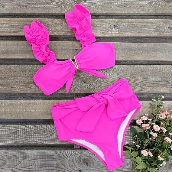 Women's Seaside Holiday Style V-neck Swimsuit Two-piece Set