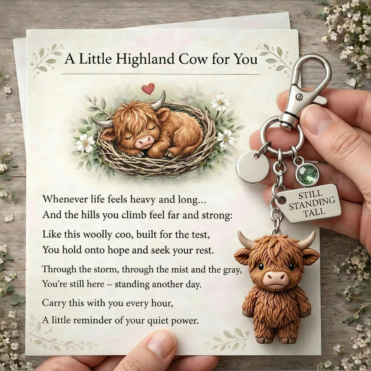 🔥 HOT SALE 🔥🐮A Little Highland Cow For You Keychain: Your Daily Reminder of Quiet Strength