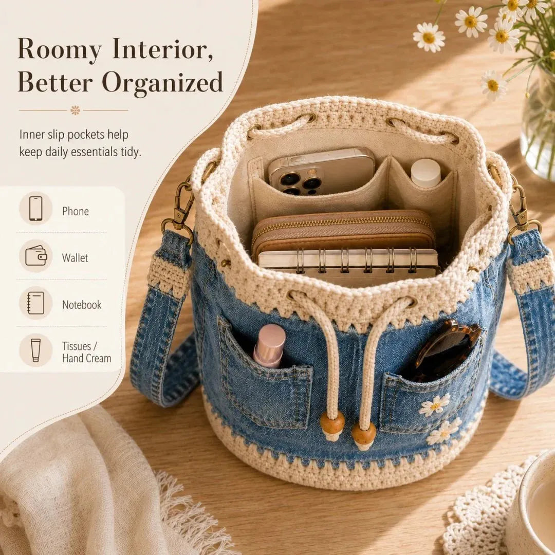 🎉Free Shipping🔥Bestselling 2026! 49% Off!✨👜Handmade Crochet Denim Bucket Bagw