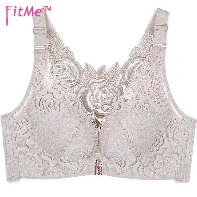 Rose Embroidery Front Closure Wirefree Bra