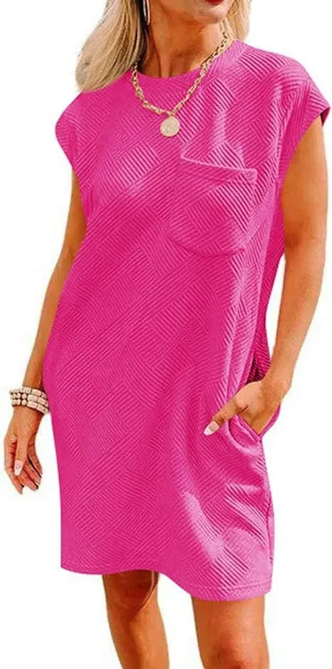 Women's Casual Textured T-shirt Dress with Pockets (Buy 2 Free Shipping)