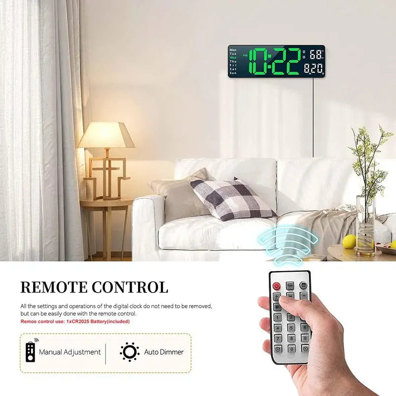 ⚡Prime Day Sale⚡13" Large Digital Clock with Temperature, Date, Auto DST, Night Light, Auto Brightness Dimmer