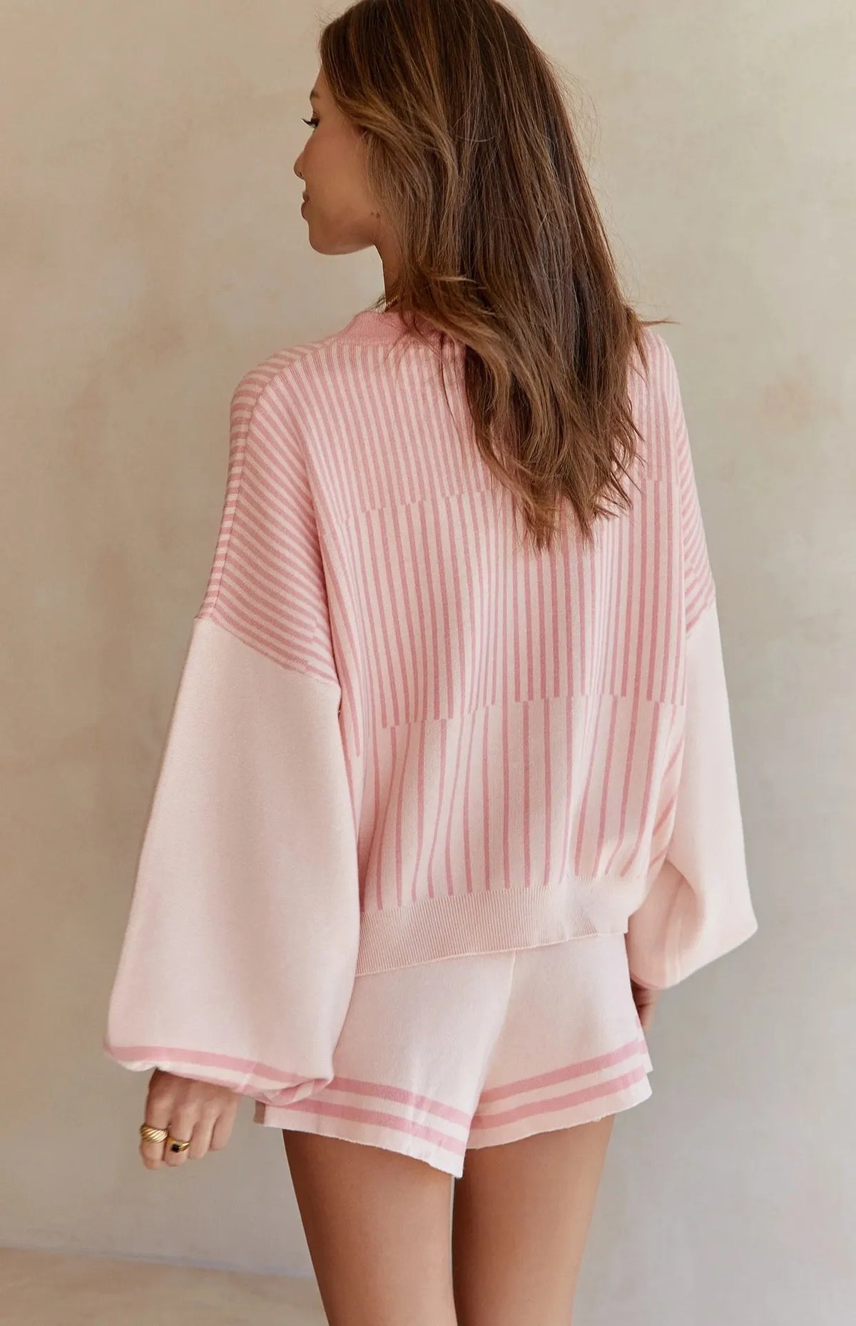 Casual Striped Sweater Knitted Shorts Set