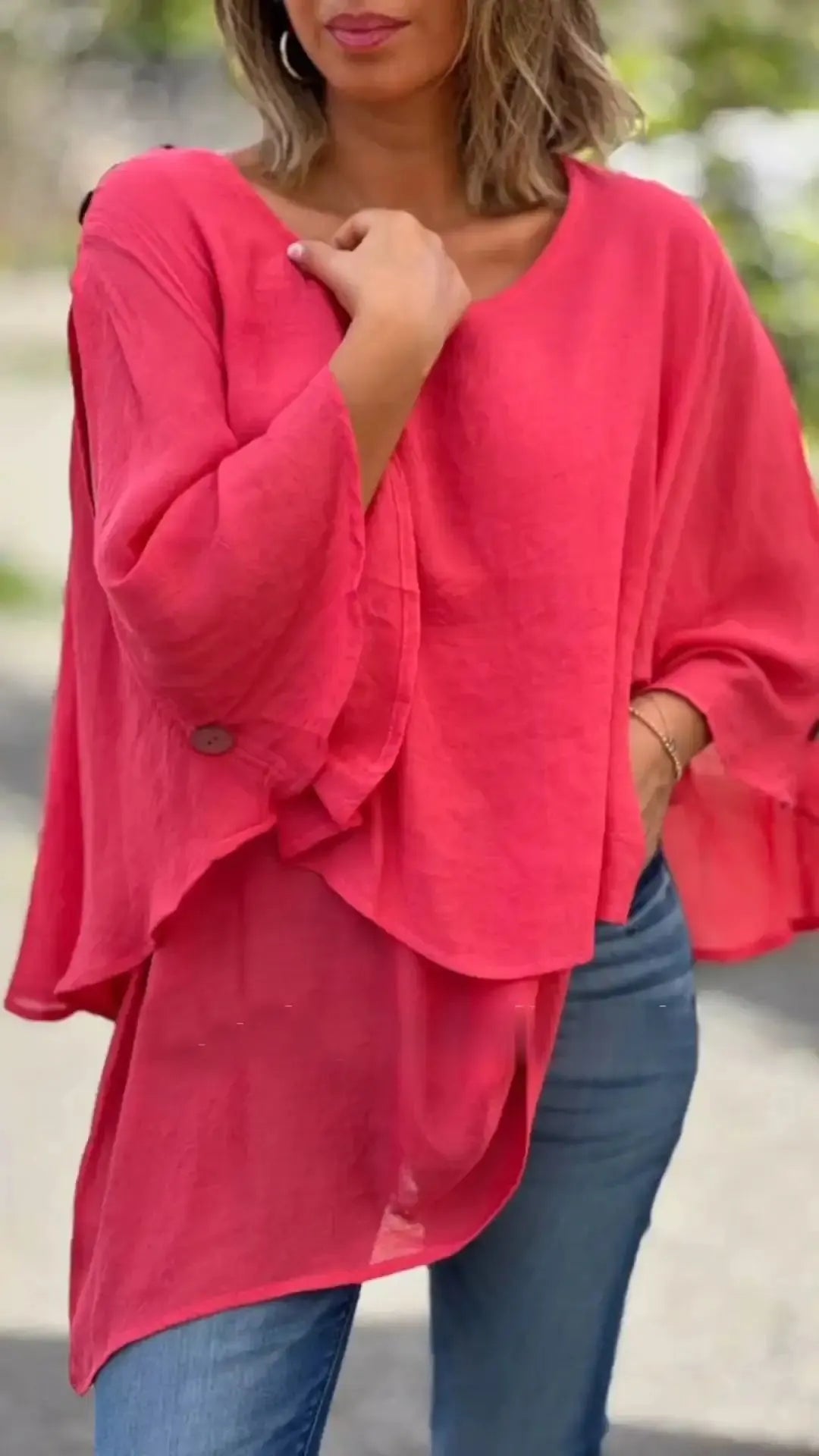 Women's Solid Color Flowy Loose Long-sleeve Tops (Buy 2 Free Shipping)